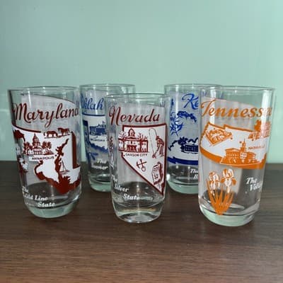 VTG 5 States Collectors Glasses Drinking Tumbler with Sheet Music Novelty