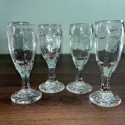 4 Libbey Chivalry Clear Cordial Glasses Discontinued Paneled Texture Faceted