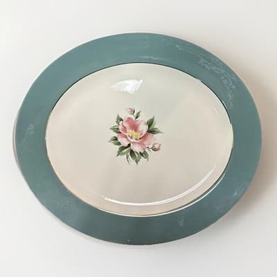Homer Laughlin Rose Century Service Green Oval Serving Platter VTG