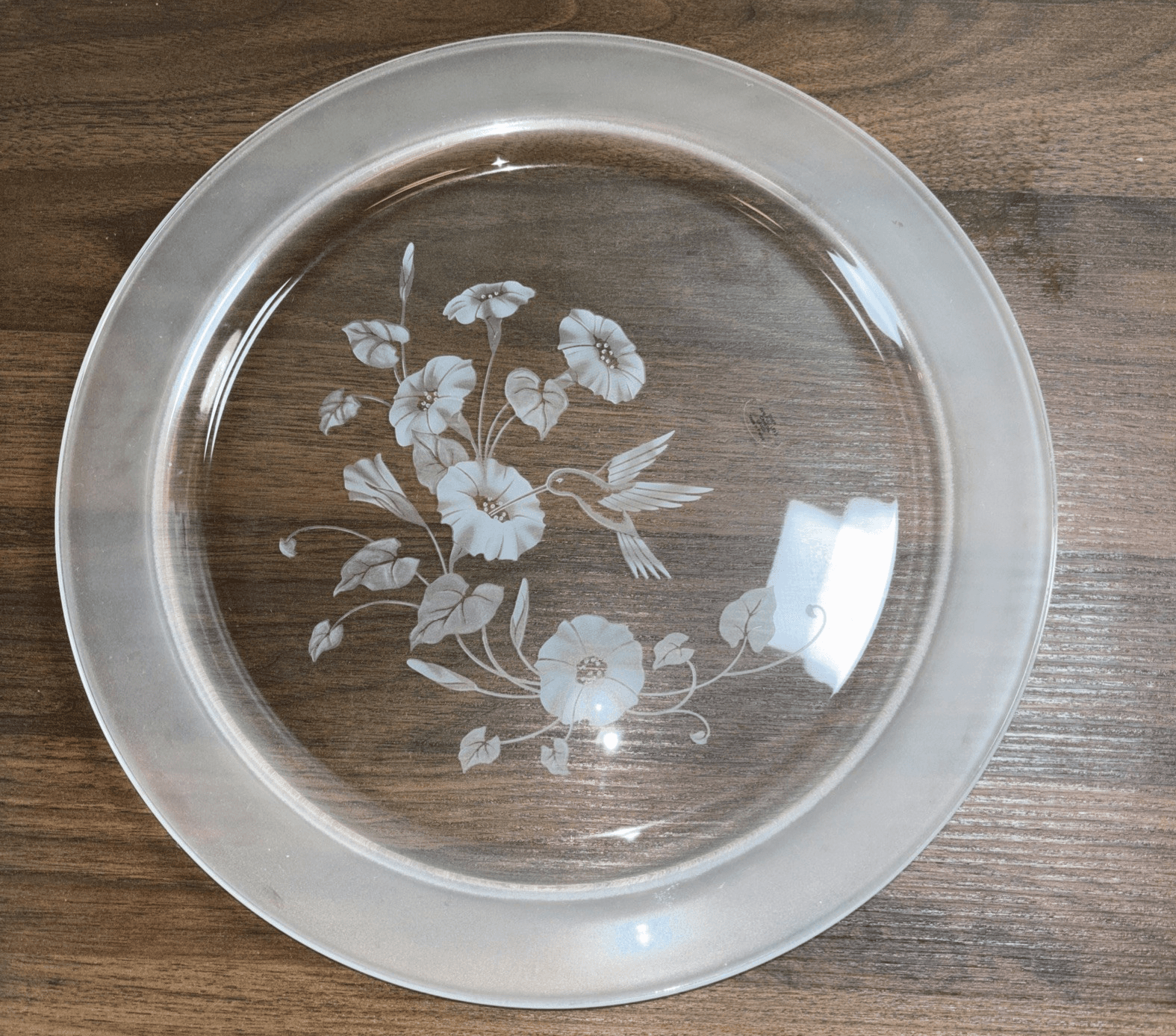 New Hummingbird Etched Lead Crystal Large Serving Platter 12.5” Avon - NOS