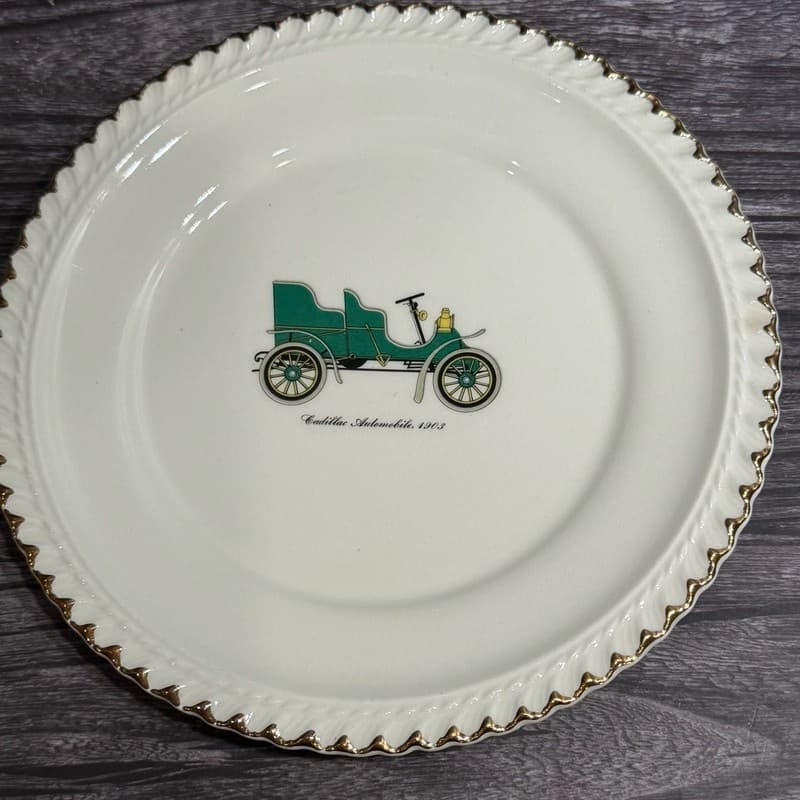 Harker Pottery 1903 Cadillac Automobile 6.25” Collector Plate 22KT Gold Trim
