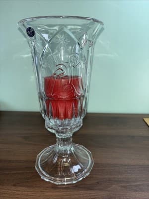 St George Hurricane Candle Holder Christmas Nativity Fine Lead Crystal Pedestal