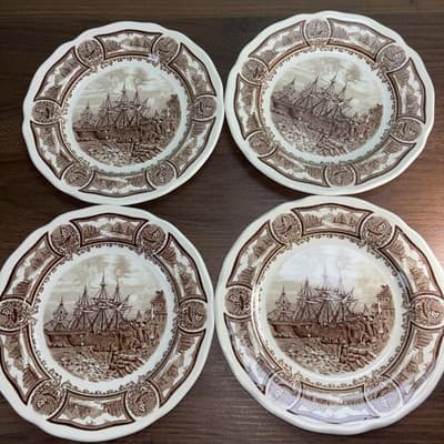 J&G Meakin Designer Plate Americana Style House Ironstone Brown Ships Harbor VTG