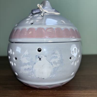 Pfaltzgraff Winter Frost Polar Bear Ball Pierced Incense Tea Light Candle Holder