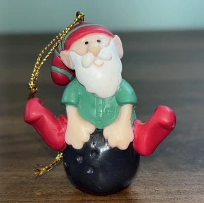 Vintage Bowling Ball Christmas Ornament "Elves Days Off" Santa's Champs