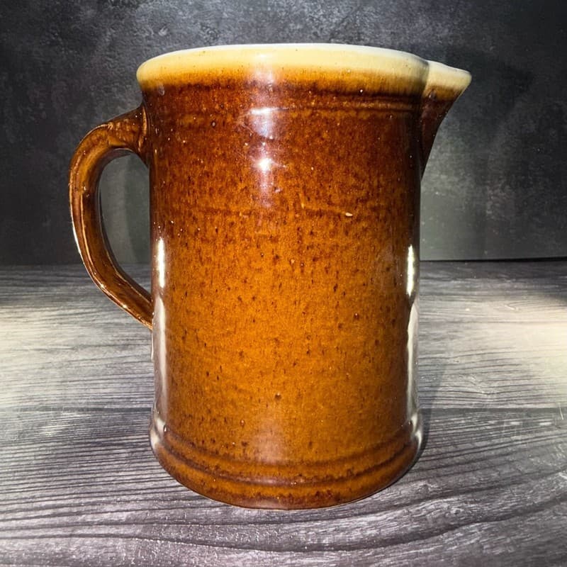 Vintage Brown Albarello Glazed Stoneware Pitcher Farmhouse 7 Inch