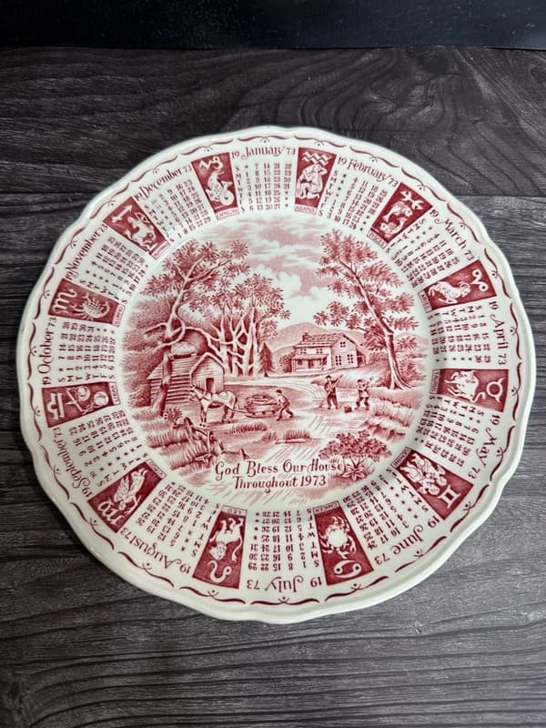 Alfred Meakin 1973 Calendar Plate Red Transferware Zodiac Staffordshire England
