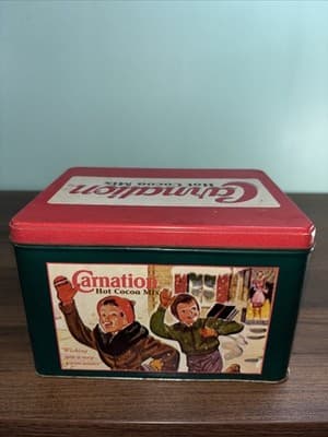 1995 Vintage First Edition Carnation Hot Cocoa Mix Metal Tin 8” x 5.5”