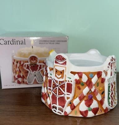 Gingerbread Men Votive Candle Holder Holiday Christmas Decor Ceramic Stand Base