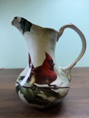 Cardinal & Holly Porcelain Pitcher Hautman Brothers Collection Birds Of Winter