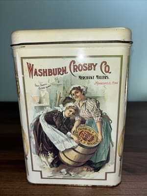 Vintage Collectible Tin WASHBURN CROSBY Co. Gold Medal Flour Colorful 1980s Era