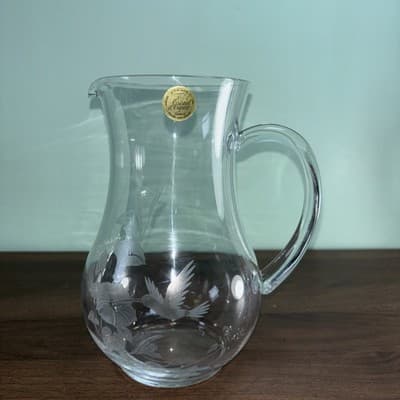 Vintage Avon Crystal Hummingbird Pitcher 8" 24% Lead Crystal Serving Water Tea