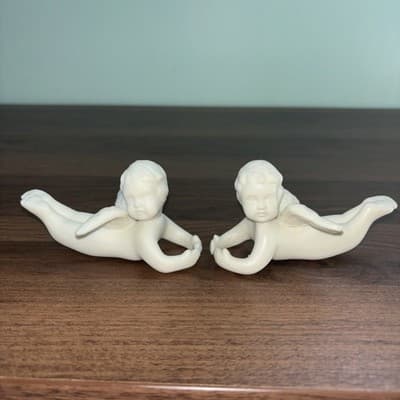 Pair of Vintage Porcelain Cherub Candle Holders