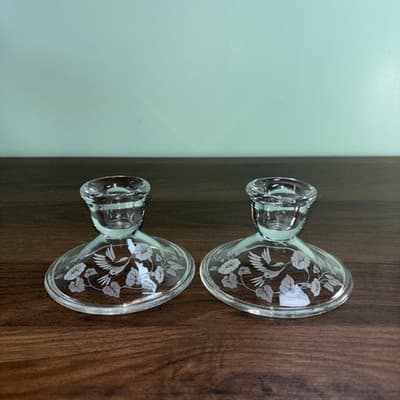 Pair Of Vintage 1980s Avon Hummingbird 24% lead crystal Candle Holder Set Of 2
