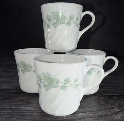 Corning Ware Corelle Coffee Mug Tea Cup Callaway Swirl Ivy Tea Set Of 4