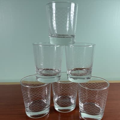 Set 6 Glass Tumbler IKEA Scales Pattern White Criss Cross Fishnet 4" 8 oz