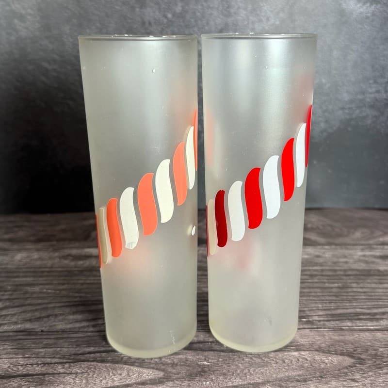 WN Vintage Libbey Frosted Candy Stripe Tom Collins Glasses - Set of 2