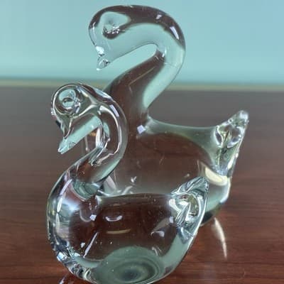 Vintage Light Glass Swan Goose Figurine Paperweight Geese Set Of Two Hand Blown