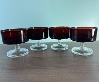 Set 4 VTG France Luminarc Arcoroc Ruby Red Glass Sherbet Stem Goblet 8oz Glasses