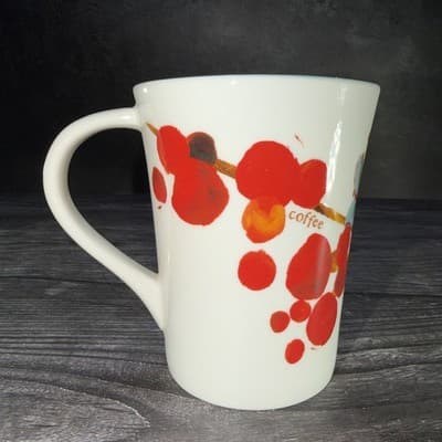 Starbucks 2008 CHERRY BLOSSOM Mug Cup Blue & Red Flower ceramic Micro Dish 12 oz