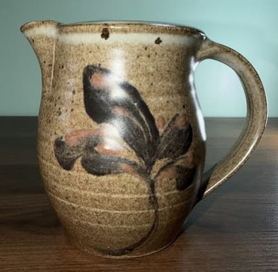 5” ROCKDALE Union Stoneware Salt Glazed Pitcher Brown Gray W Blue Floral Desig