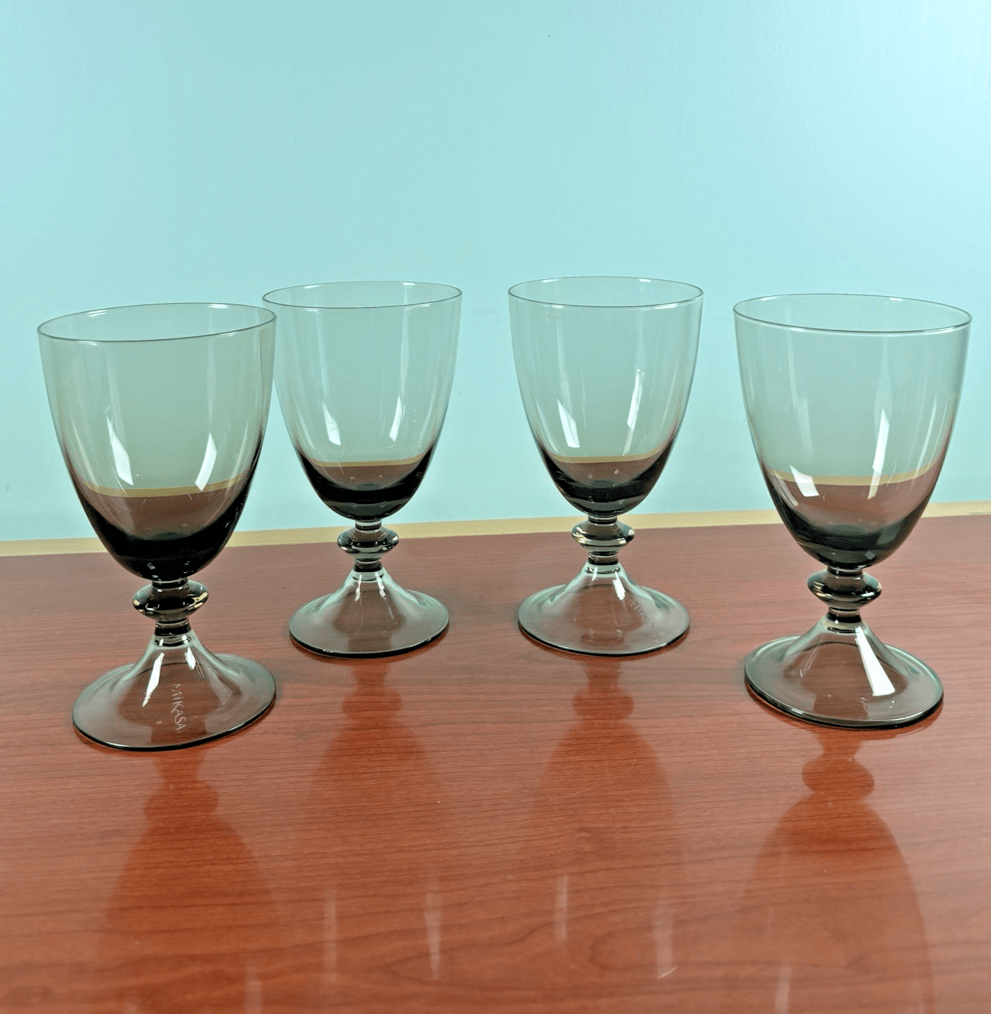 Mikasa Iced Tea Gray Glasses Water Goblets Set of 4 Ridgefield Smoke Goblet