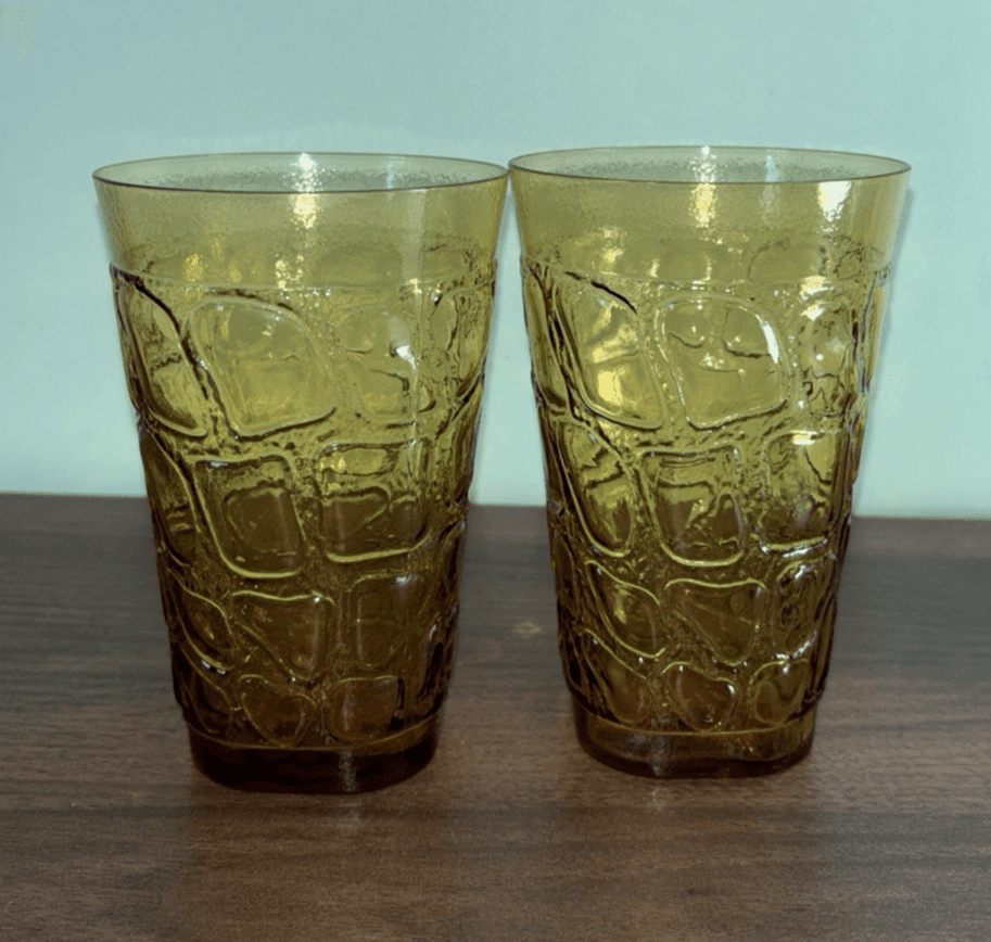 Fostoria Glass Karnak #4161 Modern Primitive Line Amber Set of 2 Vintage Drink