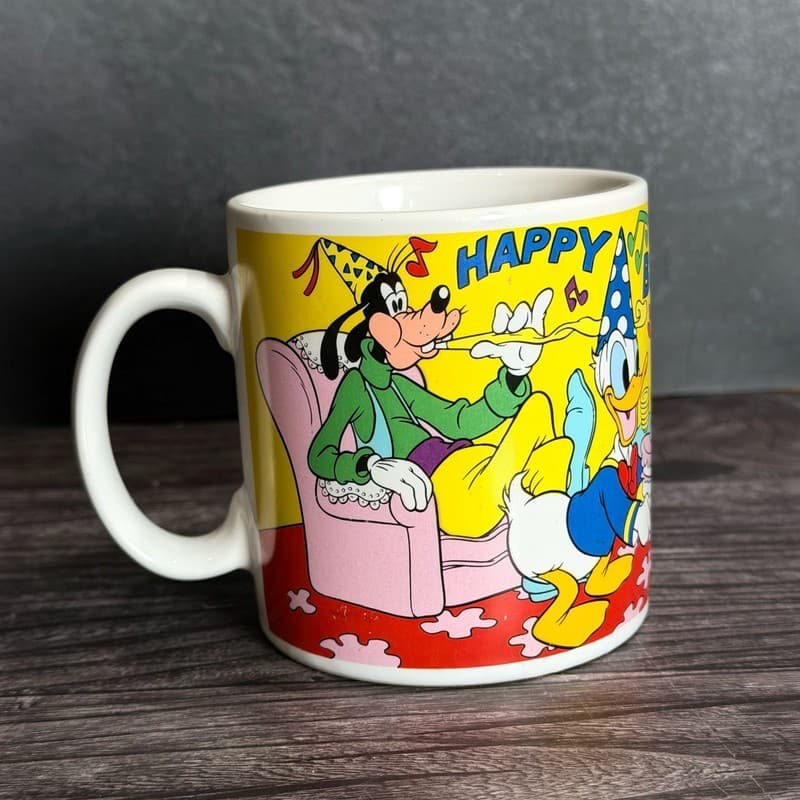 Vintage Applause Disney Happy Birthday Mug Mickey Minnie Donald Goofy #33017