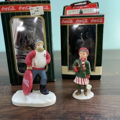 Coca-Cola Town Square Collection Lot of 2 Figurines Snowyday Fun After Skating