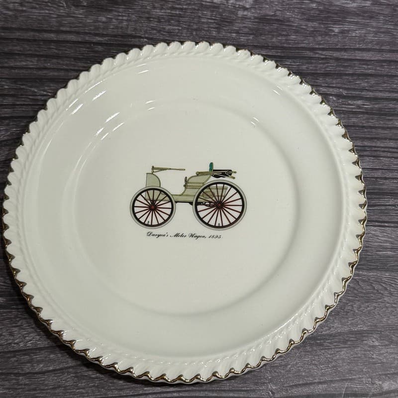 Harker Pottery Co. Duryea's Motor Wagon 1895 Collector Plate 6.25" 22KT Gold Tri