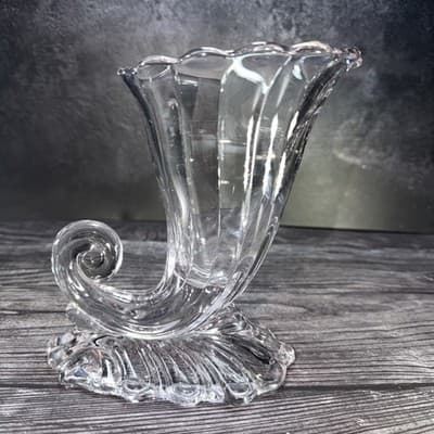 Vintage Heisey Warwick No. 1428 7" Cornucopia Vase Magnesium Swirls Trumpet Top