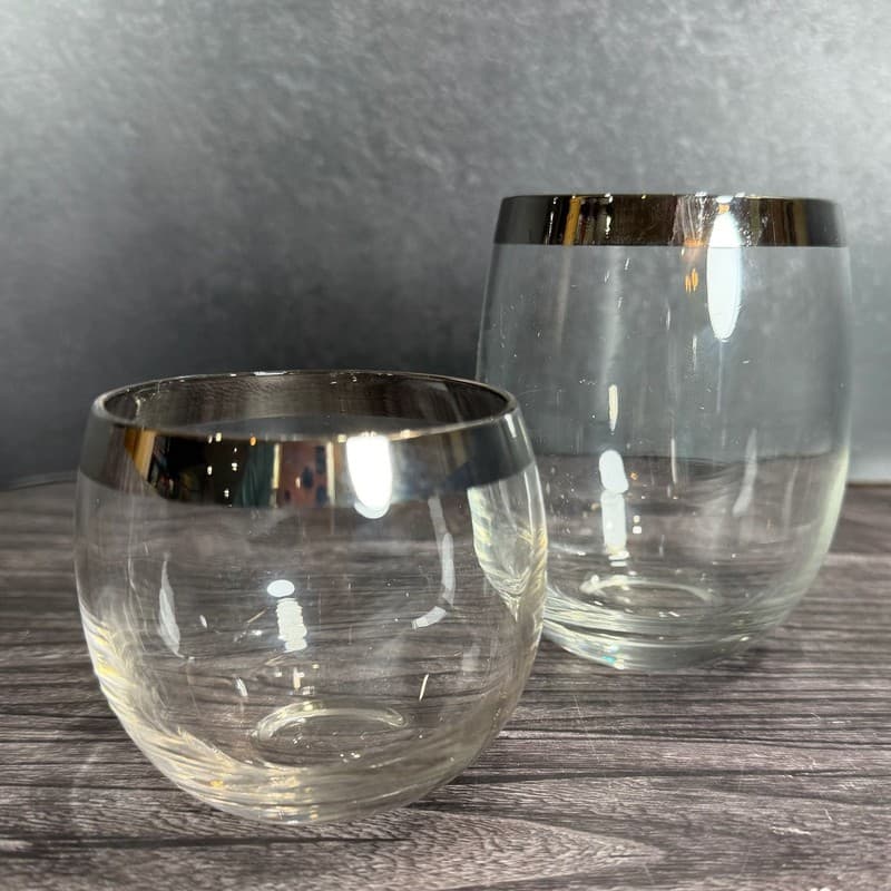 Vintage Mid-Century Modern Silver Band Roly Poly Glasses - Set of 2