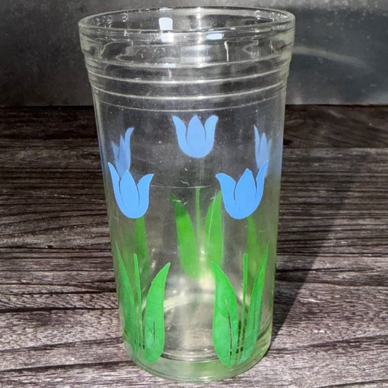 Vintage Hazel-Atlas Swanky Swig Blue Tulip Juice Glass