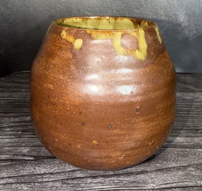 SB Signed Studio Art Pottery Vase Handmade Rustic Wabi Sabi Brown Green Drip