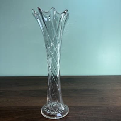 Antique Dugan Clear Glass Twisted Rib Vase Spiralex 12” Swung Drip Look