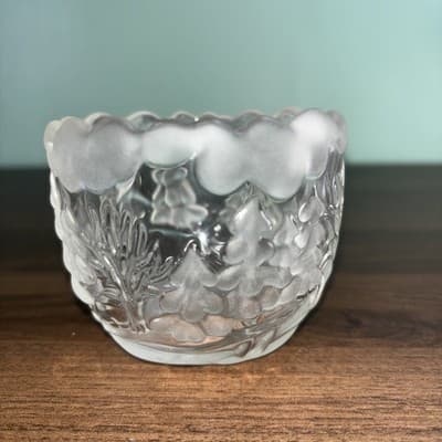 Mikasa Crystal Frosted Christmas Tree Winter Tea Light Votive Candle Holder 3”