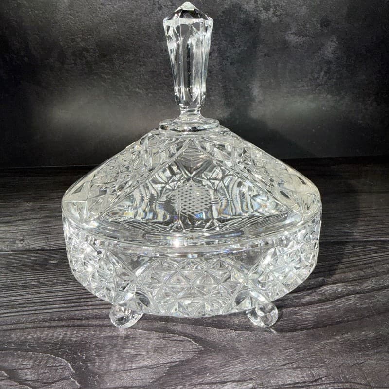Vintage Action German Lead Crystal Tri-Footed Candy Dish with Lid