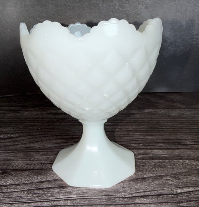 Napco Milk Glass Diamond Pattern Pedestal Compote Candy Dish 1184