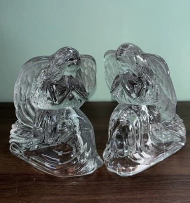 Pair Of Praying Angels 24% Lead Crystal Vintage Glass Votive Candle Holders (2)