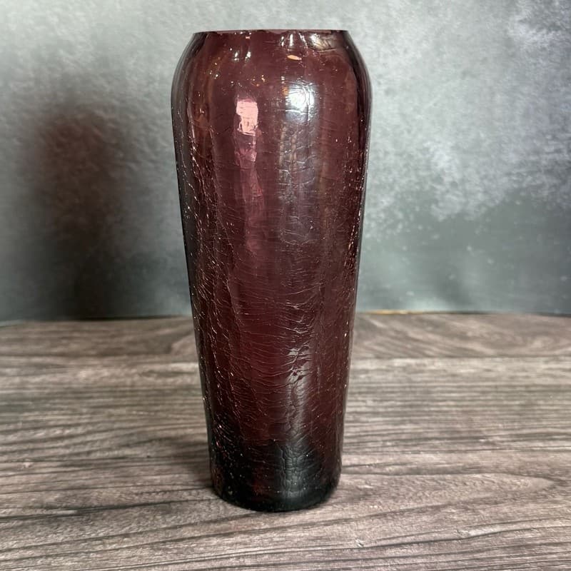 Vintage Pilgrim Amethyst Purple Crackle Glass Vase UV Reactive Manganese Glow
