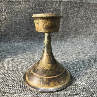 Vintage Solid Brass Chalice Candle Holder with Heavy Aged Patina