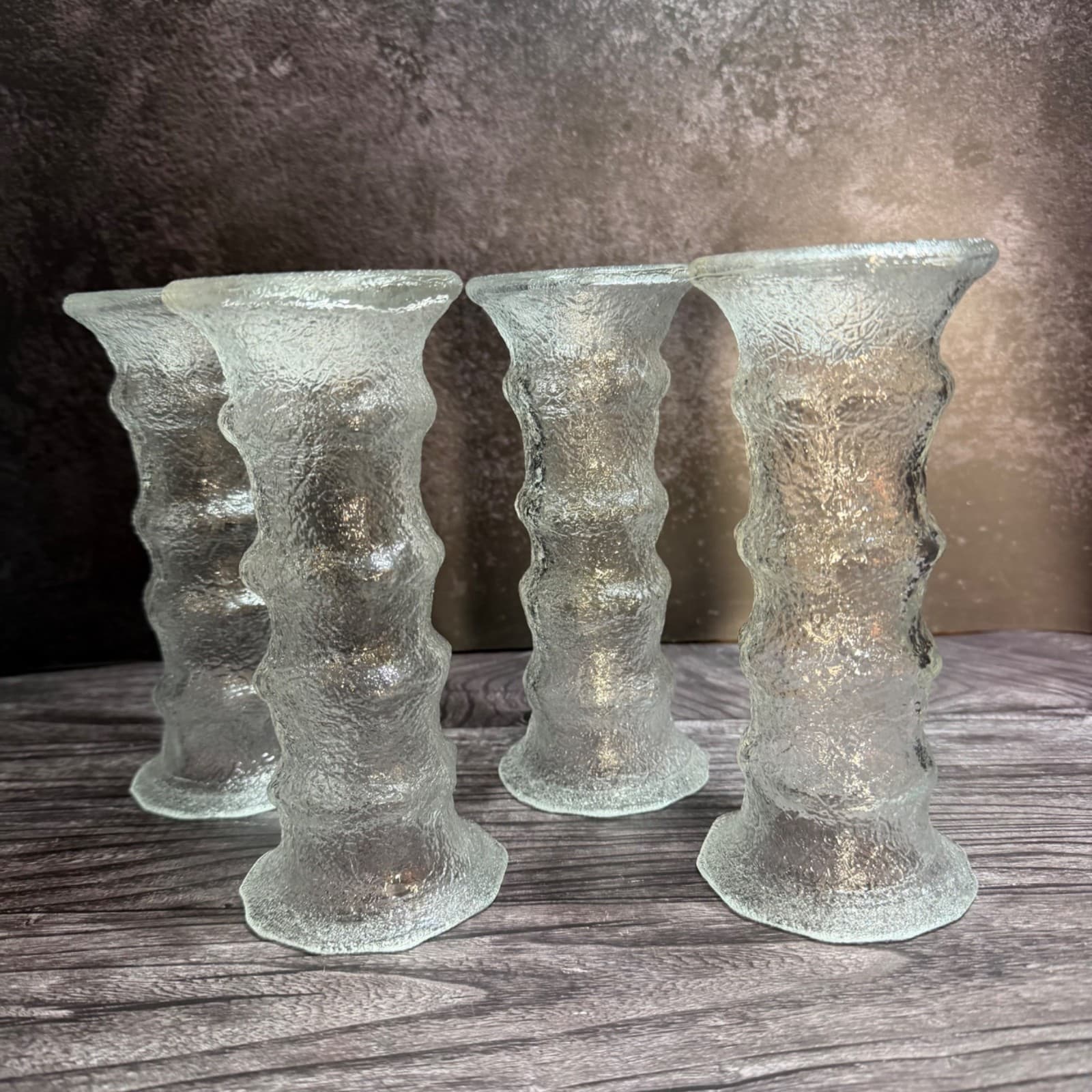 Dual Function Vase or Candlestick Set Of 4 VTG Clear Textured Glass USA c-918