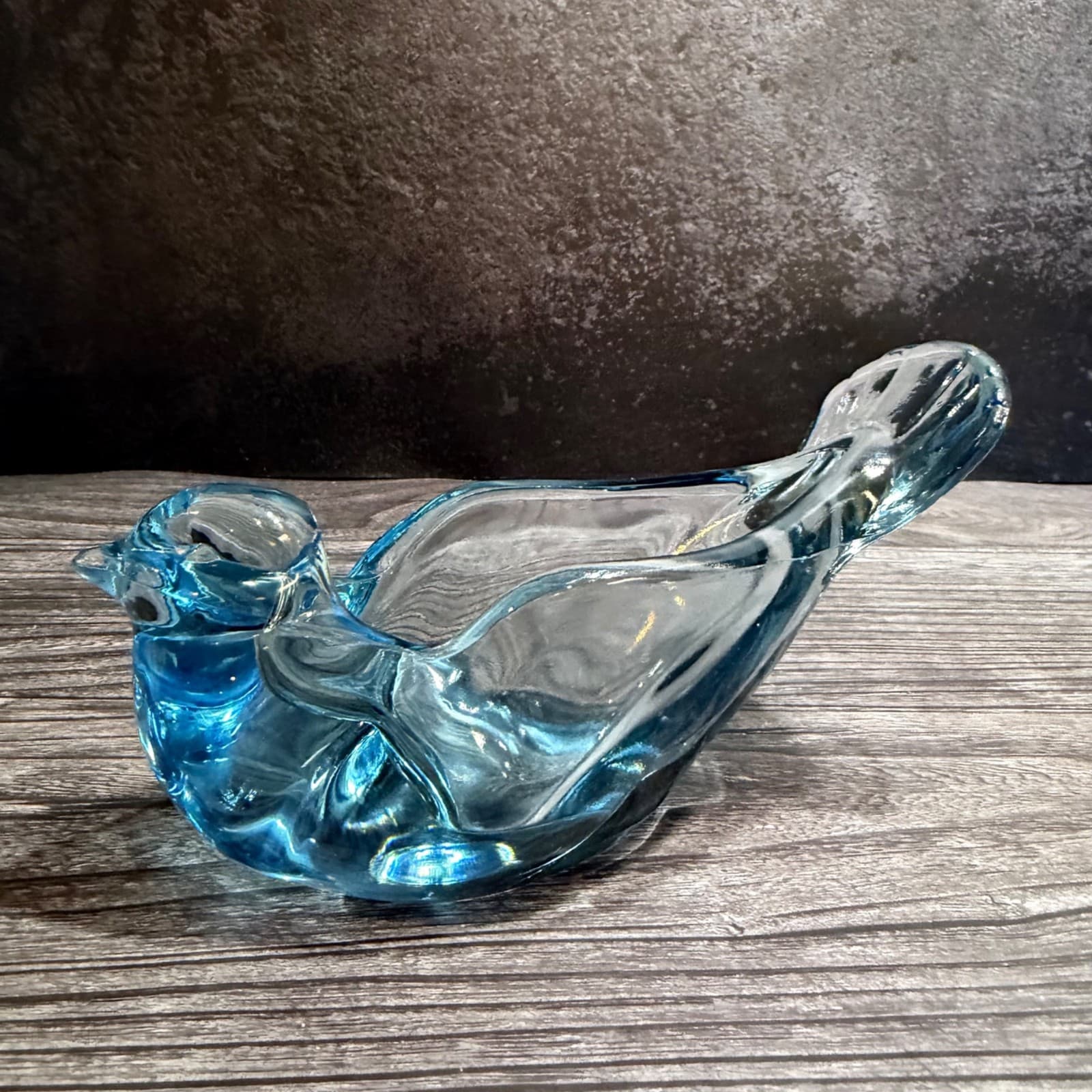 Vintage Fenton Art Glass Blue Dove Bird Votive Candle Holder Or Trinket Dish