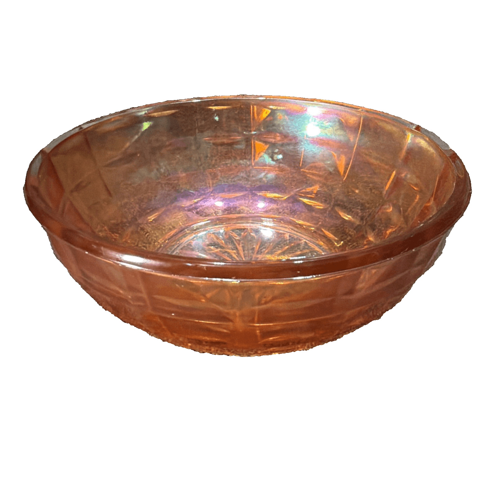 Vintage Carnival Glass 7.5" Iridescent Bowl Marigold Starburst Orange Beehive