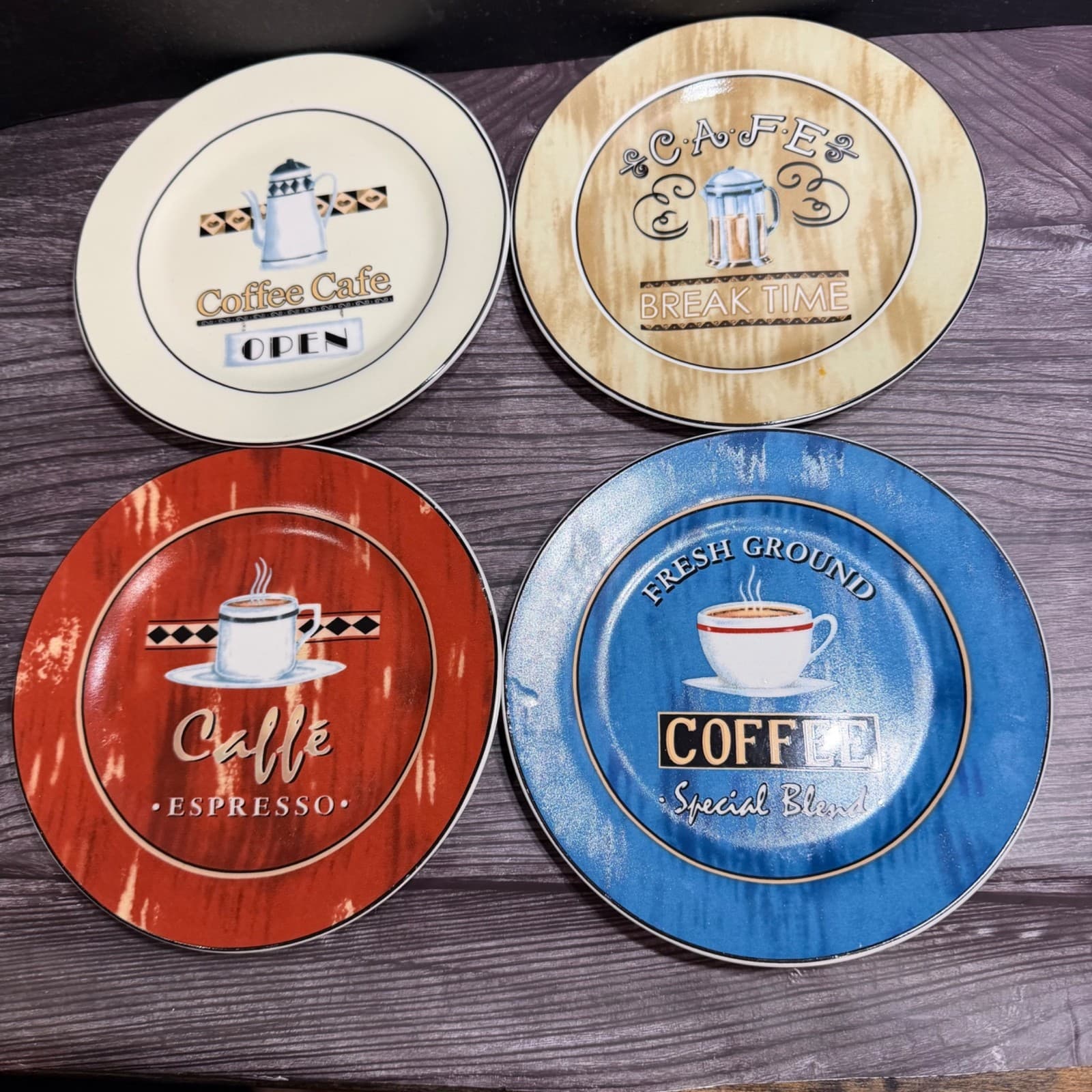 Set Of 4 Vintage Century Coffee-Themed Decorative Plates 7.5 Inches Caffe