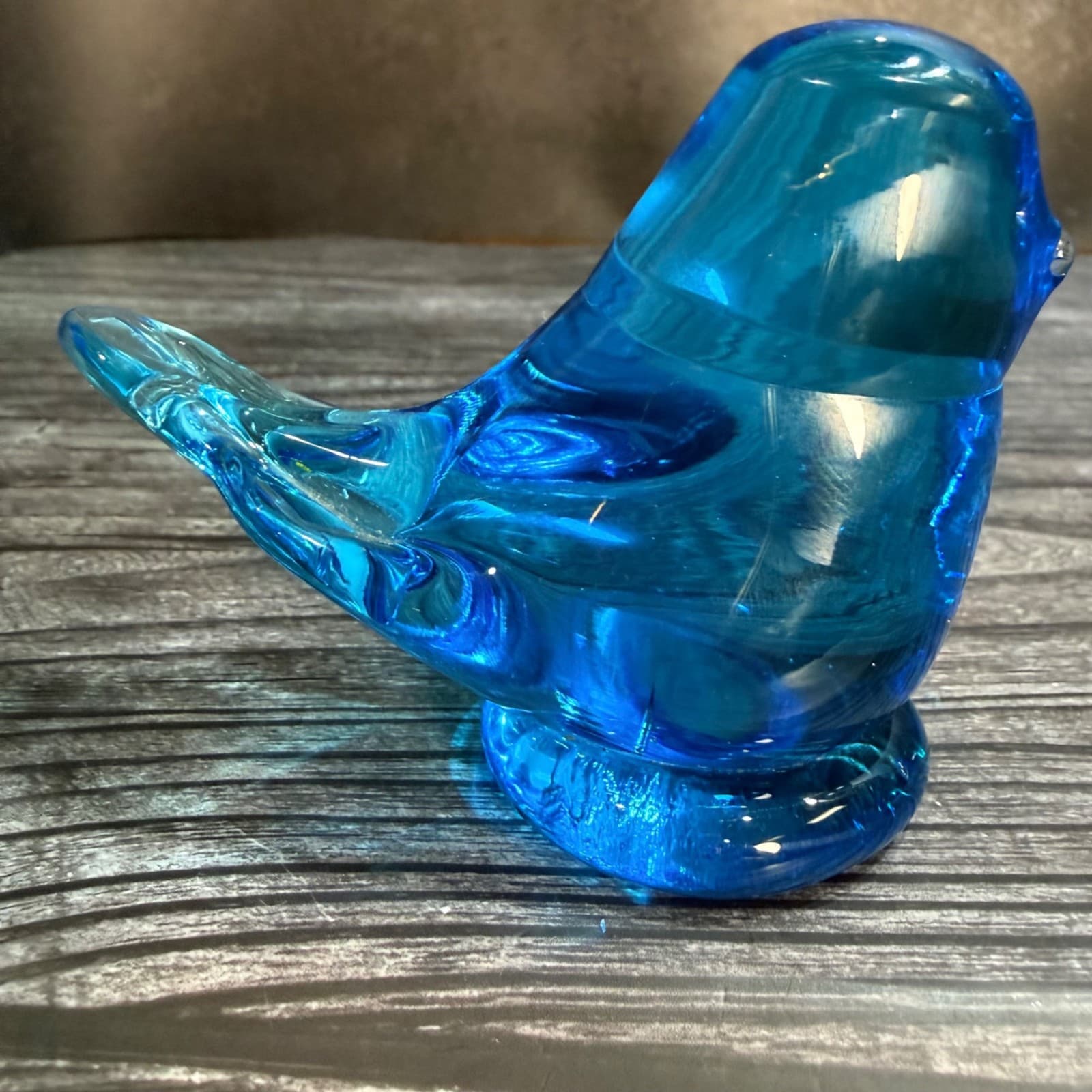 Blue Glass Bird Happiness Figurine 4" Long Handcrafted Vintage Style Home Decor