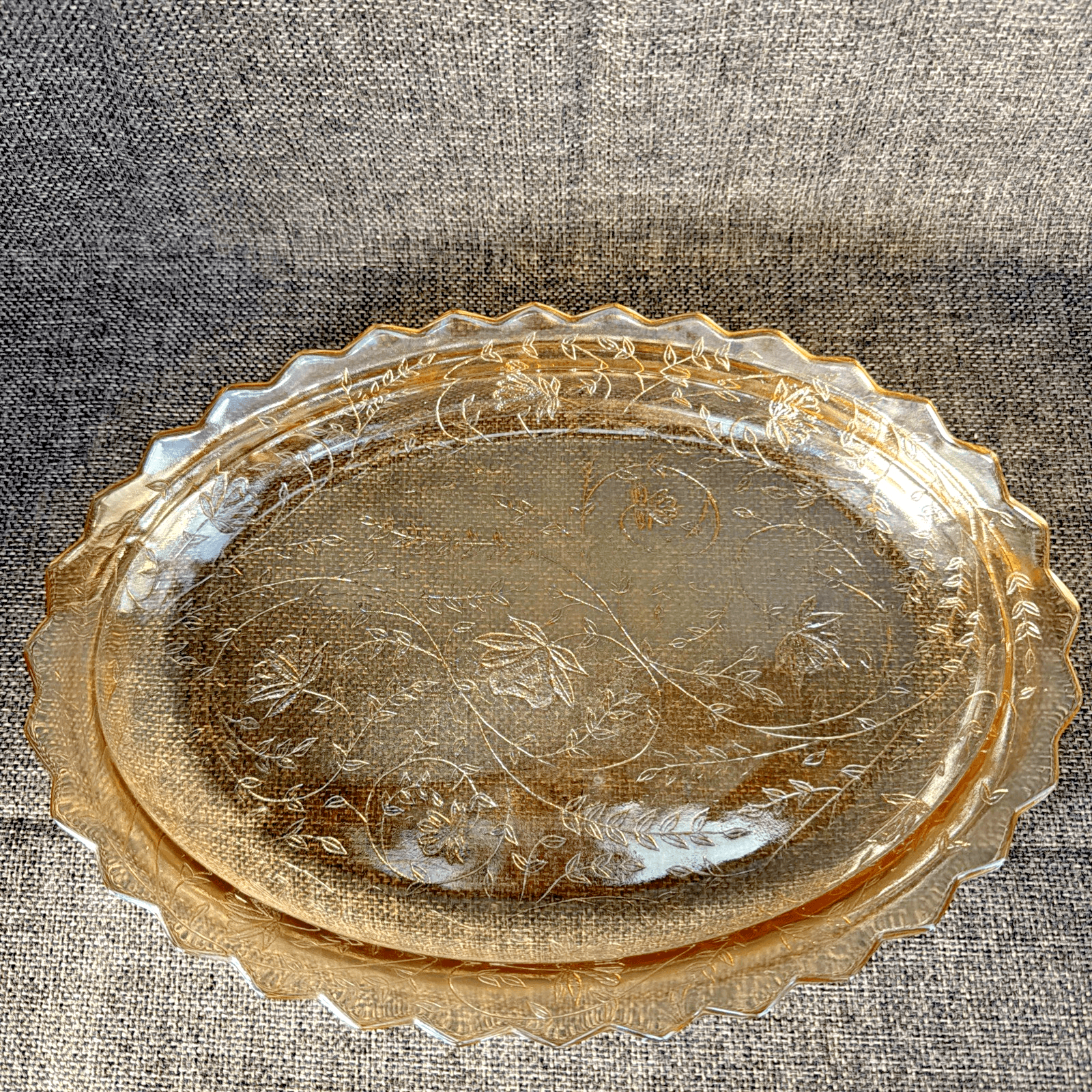 Vintage Jeannette Glass Co. Floragold Louisa Oval Serving Platter ~ 12 in.