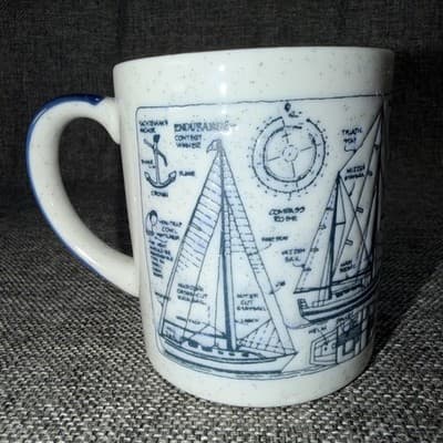 Vintage Nautical Coffee Mug Tea Cup Endurance Sailboat Yacht Blueprint Design