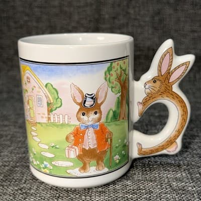 Vintage Peter Rabbit Coffee Mug W/ Bunny Shaped Handle Design Ceramic Coffee Cup