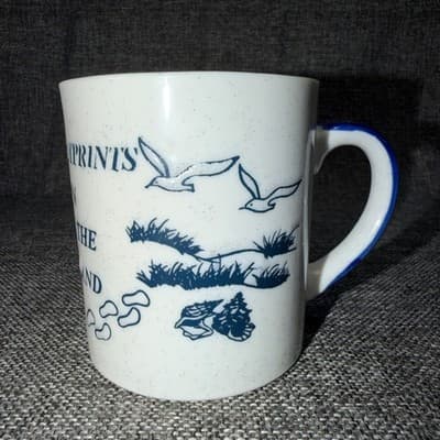 Mug Footprints In The Sand Inspirational Coffee Cup Blue Imprint Jesus Christian